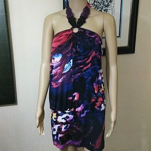 Symphony halter dress with beaded ‎ tie Sz S
